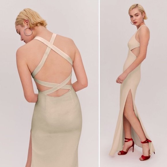 NWT Fame and Partners Axis Dress Criss Cross Open Back Cutout Maxi Gown 2 XS Red - Picture 11 of 12